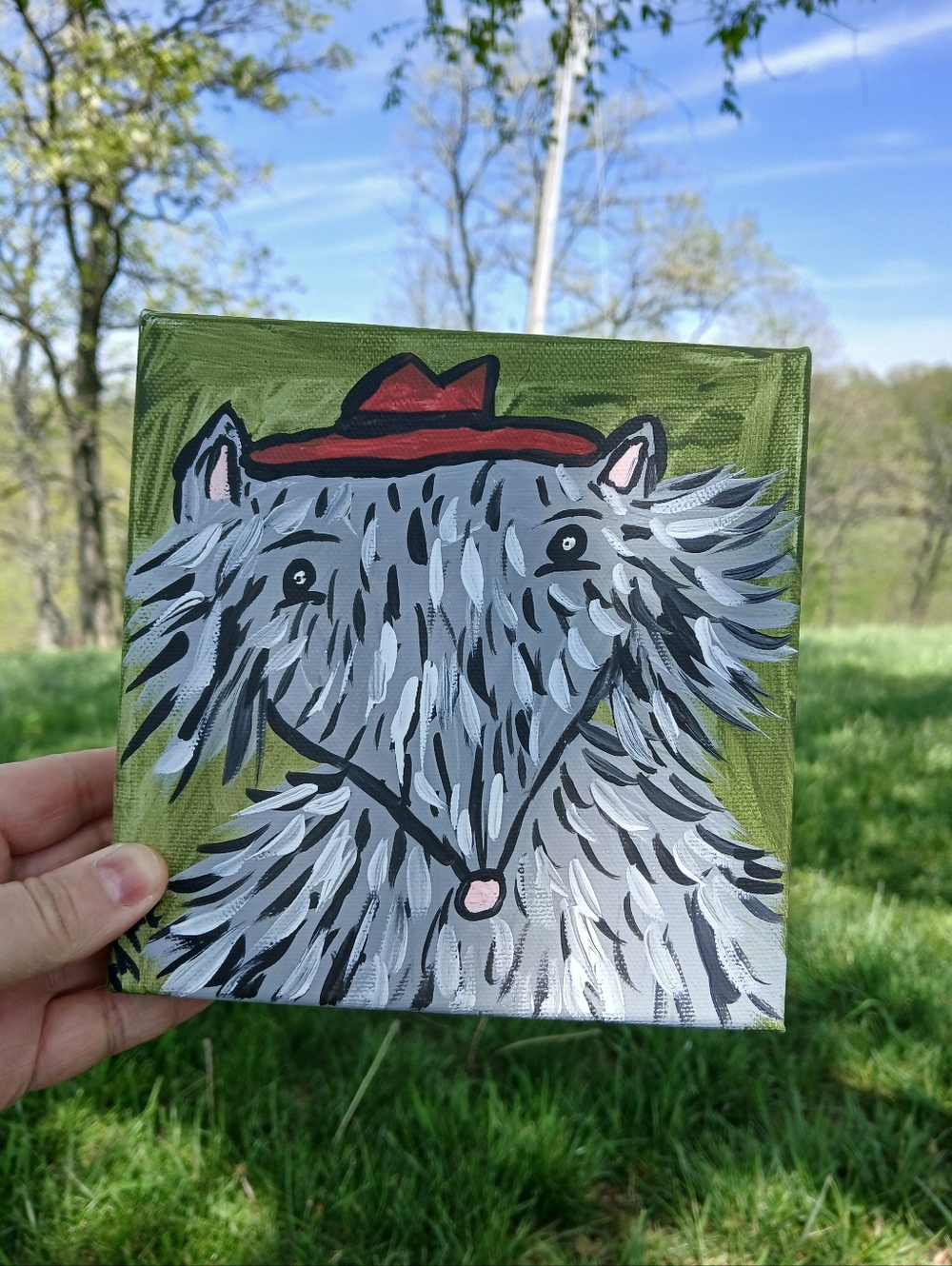 Possum In Hat Painting Folk Art